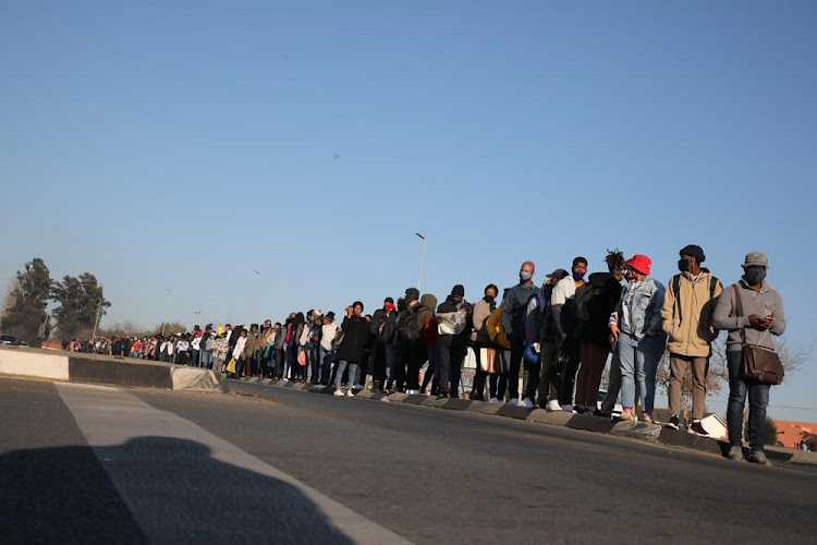 Long queues during taxi driver's strike in Johannesburg.