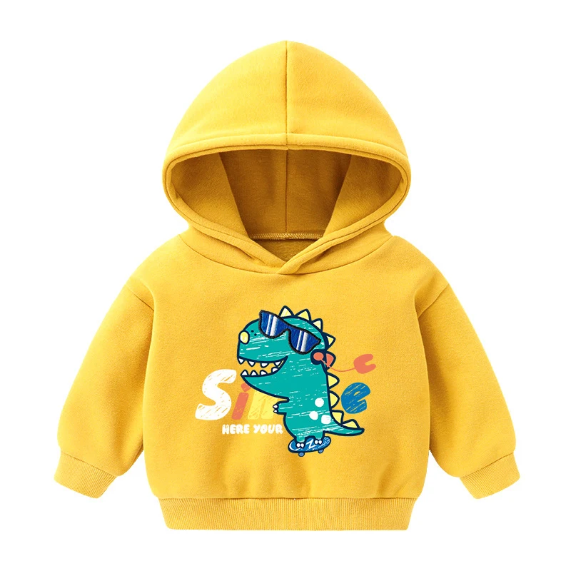 Bluza z kapturem dla dzieci, podszyta polarem, nadruk z kreskówkami, długi rękaw, jesień i zima, ciepła i wygodna.