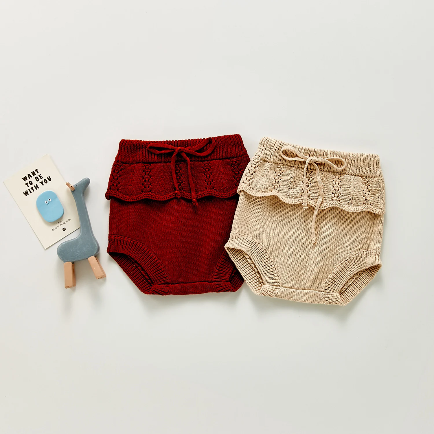 Title 3, Meisjes ruffled breisel zachte garen shorts, co...
