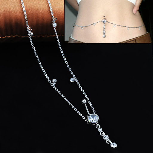 Title 2, Fashion navel waist chain with zircon pendant b...