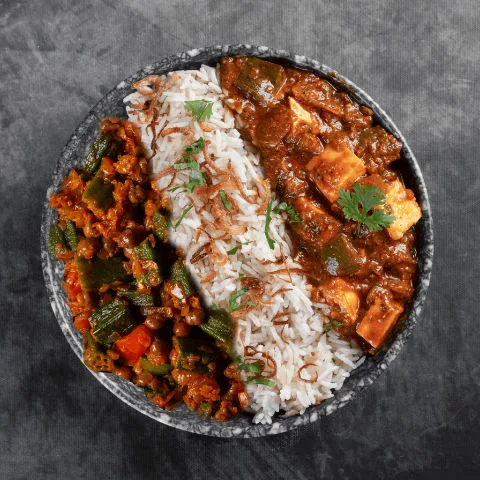 Kadhai Paneer, Bhindi Chana & Jeera Pulao