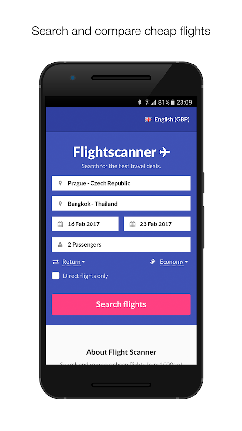Android application Flight Scanner screenshort