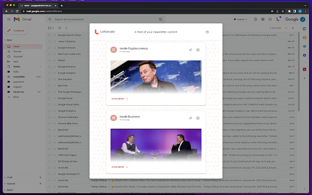 Letterate - Newsletter Reader inside Gmail chrome extension