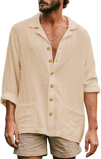 Title 2, Mens Fashion Casual Loose Lapel Long Sleeve Sh...