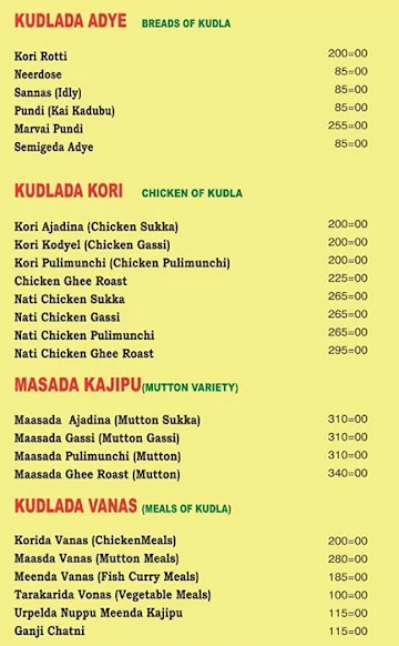 Namma Kudla Restaurant menu 