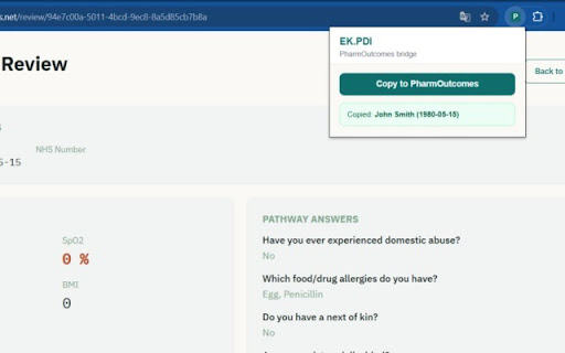 EK.PDI → PharmOutcomes screenshot 1