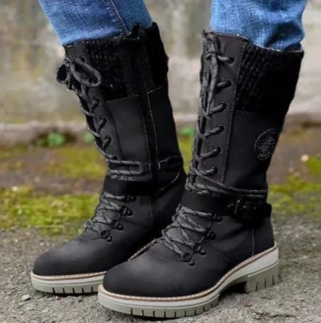 Bottines Martin d'hiver à talon carré haut, bout rond, couture et grandes tailles pour un confort et un style inégalés pendant la saison froide.
