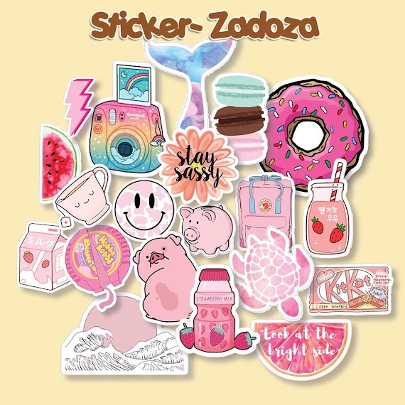 Bộ 20 Sticker Pink Tone Nhãn Dán Màu Hồng Pastel Trang Trí Mũ Bảo Hiểm, Đàn, Guitar, Ukulele, Điện Thoại Laptop