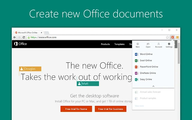 Screenshot of Microsoft Office Online for Chrome