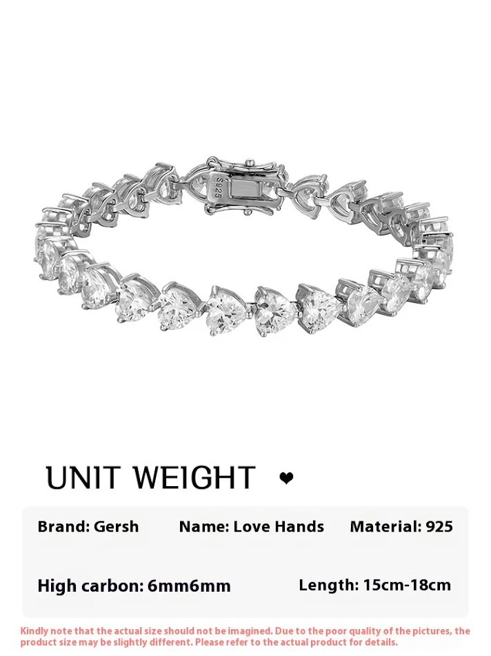 Damesarmband S925 zilver, hartvormige zirkonia. Mode armband met diamantlook. Verfraait de pols en geeft een stijlvolle uitstraling.