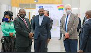 President Cyril Ramaphosa (left) along with health minister Zweli Mkhize (middle) and Western Cape premier Alan Winde (right) during the province's Covid-19 response assessment on June 5 2020. 