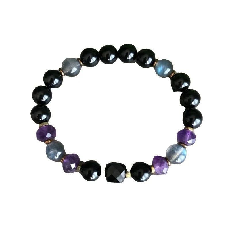 Title 5, Bracelet de perles en obsidienne 8mm polyvalent...