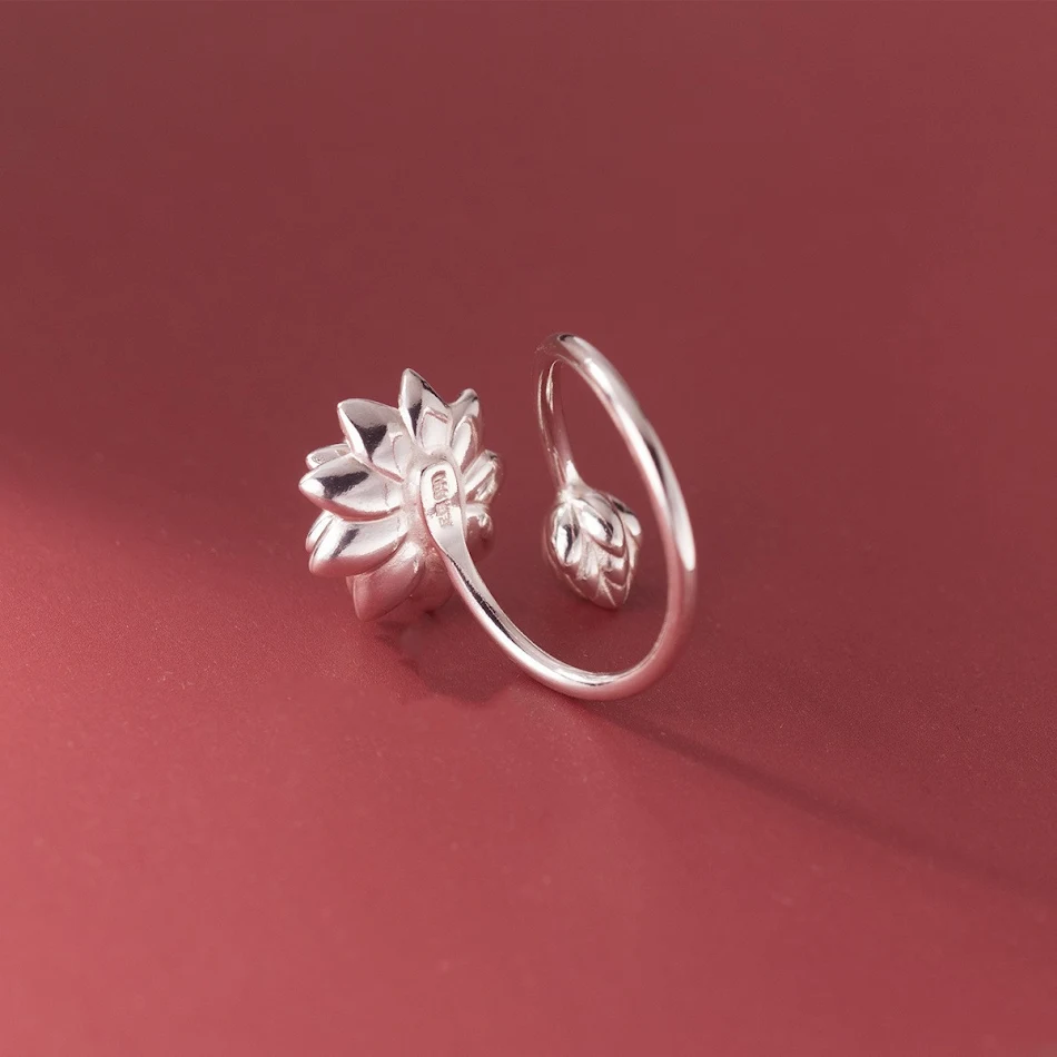 Bague Argent Pur Lotus Blanc Élégant Style Chinois Ouverture Ajustable Bijou Raffiné Design Pur et Intemporel