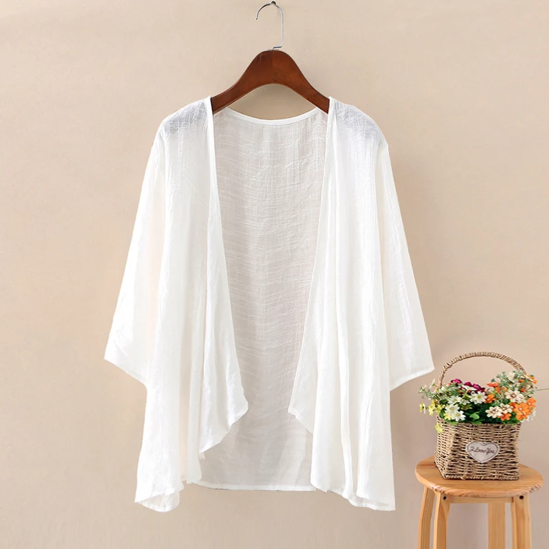 Cardigan esterno in cotone e lino, scialle sottile da donna estivo