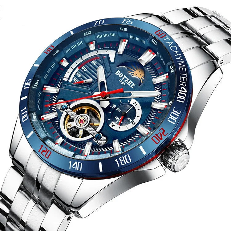 Montre de sport automatique, étanche, avec bracelet en acier inoxydable lumineux, tendance et élégante, parfaite pour un style de vie actif
