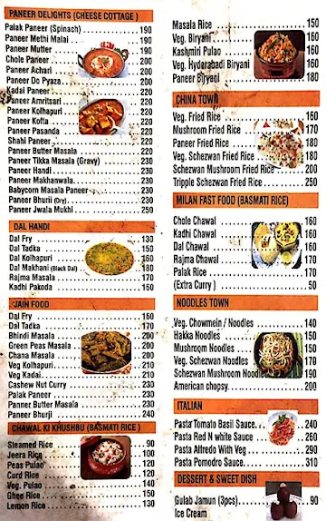 Milan Pure Veg Restaurant menu 