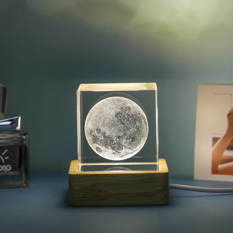 Title 9, Lampe de chevet cube cristal 3D transparent, dé...