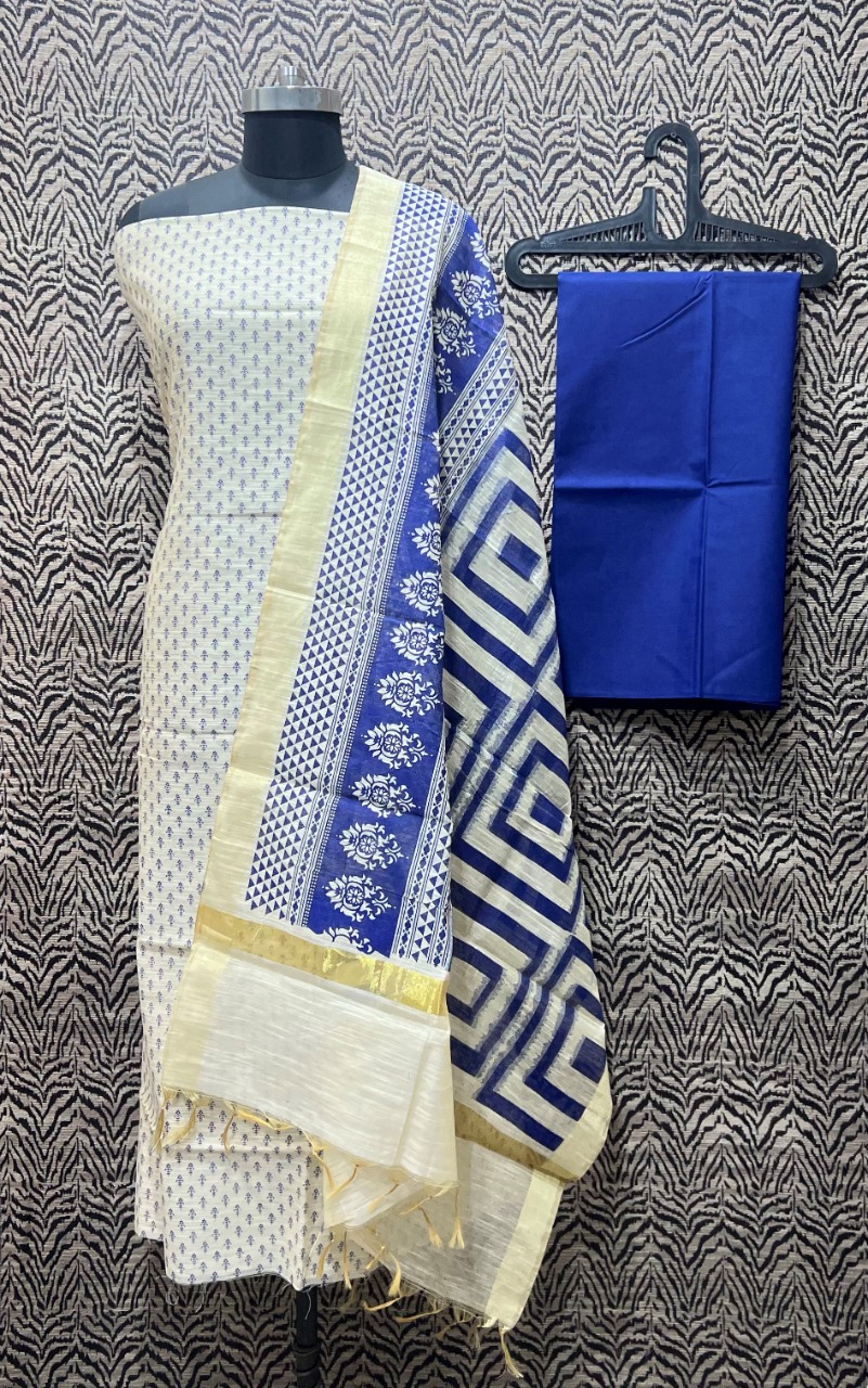 HANDBLOCK PRINT ON CHANDERI SUIT SET