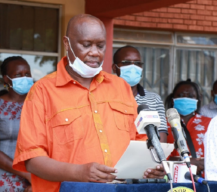 Governor Sospeter Ojaamong when he addressed the press at the county headquarters in Busia town on Sunday, May 31, 2020