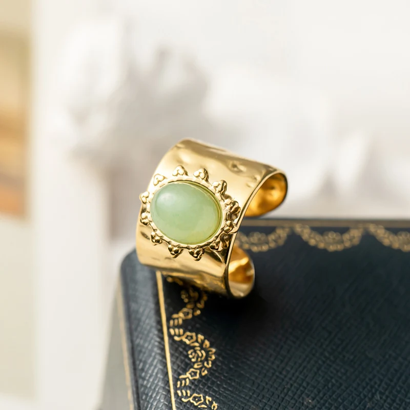 Oval Natural Stone Ring for Women, Titanium Steel Wide Face, a Stylish and Durable Accessory, Comfortable Fit, Perfect G