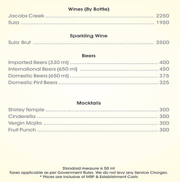 Terrace Grill Restaurant menu 