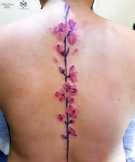 Amazing Cherry Blossom Colored Tattoo