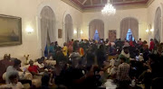 Demonstrators protest inside the President's House, after President Gotabaya Rajapaksa fled, amid the country's economic crisis, in Colombo, Sri Lanka, in this screengrab obtained from social media video on July 9, 2022. 