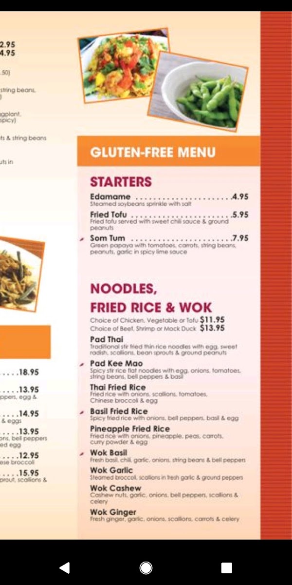 Ddee Thai gluten-free menu