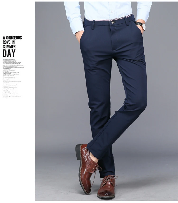 Pantalones de traje casuales elásticos para hombre, estilo coreano slim, trendy británico, sin planchado, elasticidad total.