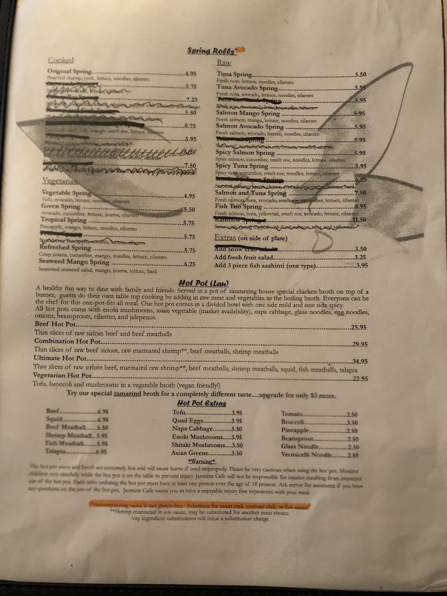 Jazmine Café gluten-free menu