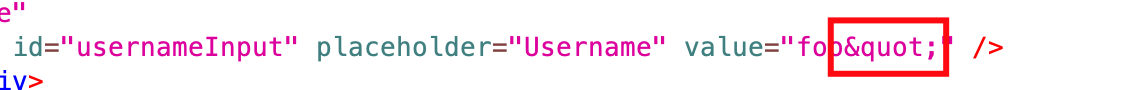 An HTML input element with the value foo followed by an HTML entity encoded quote character.