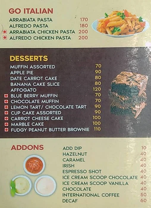 Bizibean menu 