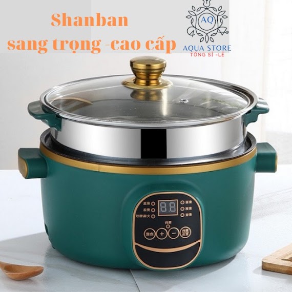 [Hỏa Tốc] Nồi Cơm Đa Năng , Nồi Lẩu Điện Vân Đá Chống Dính Shanban Electric 24Cm Kèm Lồng Hấp.