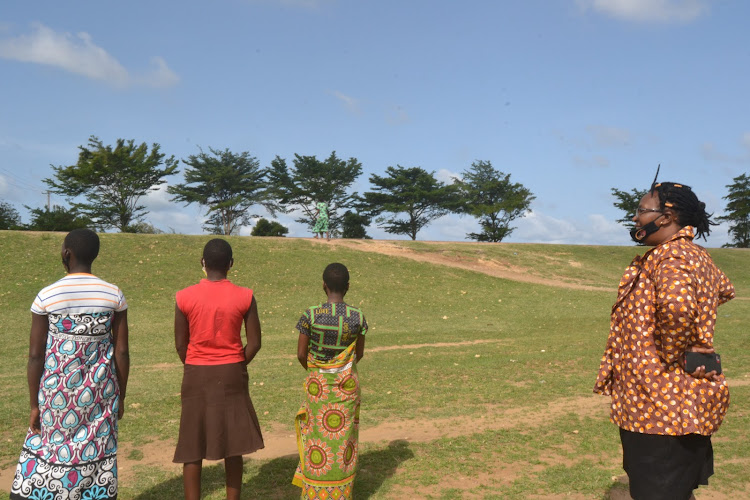 Anti gender-based violence activist Helda Lameck with the pregnant teens she rescued in Magarini over the weekend