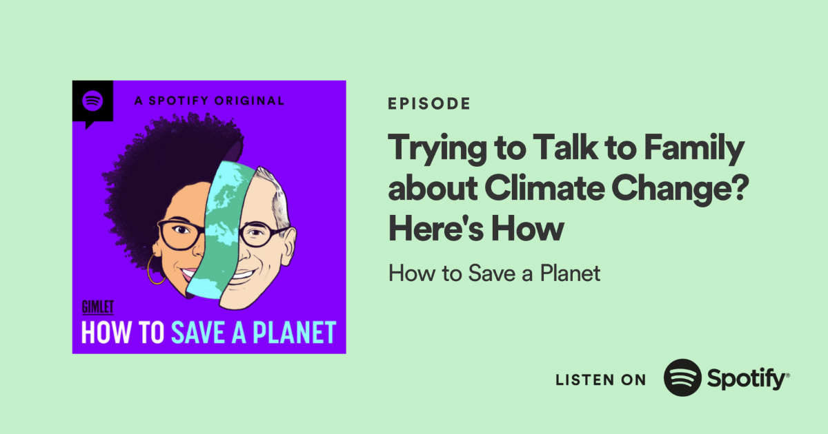 Episode Promo Image Title of episode with the show's branded illustration of hosts Dr. Ayana Elizabeth Johnson and Alex Blumberg separated by a sliver of planet Earth. Image is hyperlinked to respective Spotify episode page.
