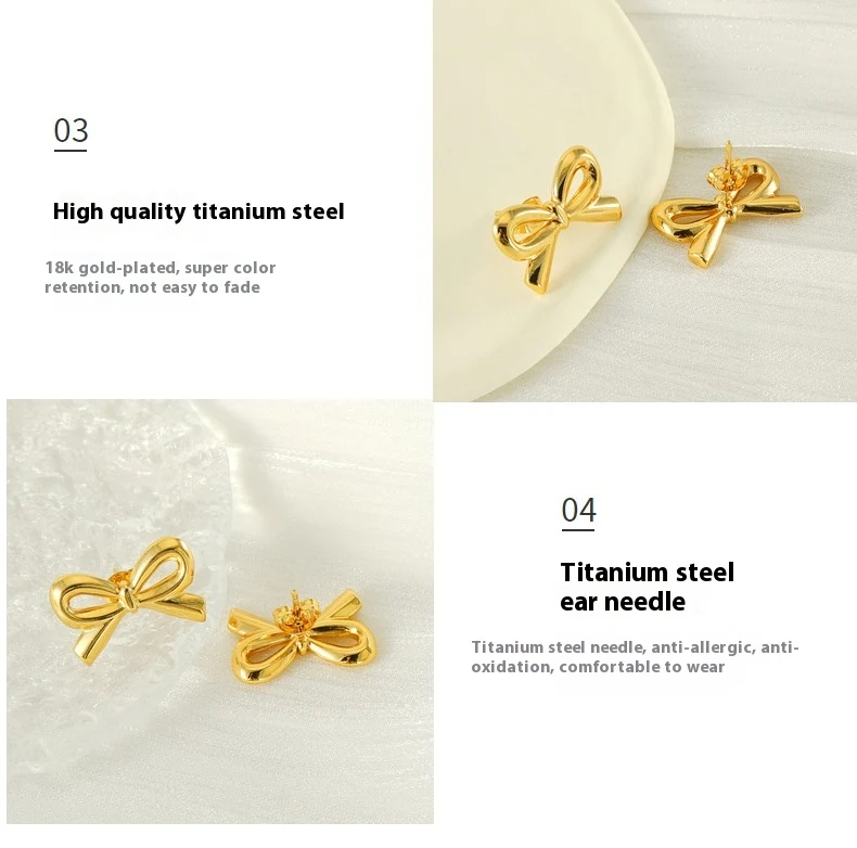 Title 4, Luxe glanzende strik oorbellen, 18K goud roestv...