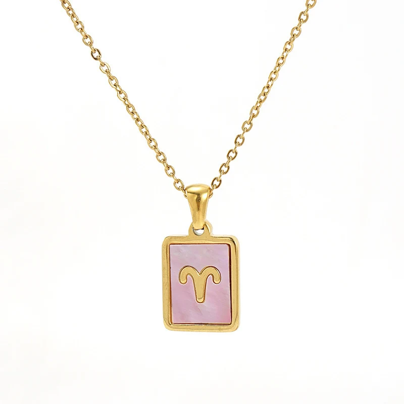 Kleurrijke vierkante plaat ketting met twaalf sterrenbeeld runes, een uniek astrologisch sieraad om je persoonlijkheid te tonen.