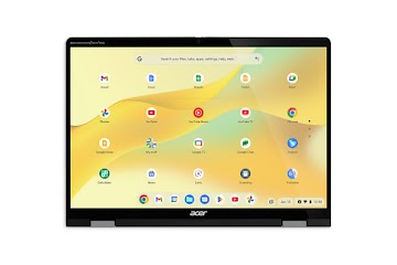 A straightforward view of an Acer Chromebook Spin 714 displays the apps screen with keys facing down.