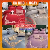 [Hàng Xuất Khẩu] Bộ Chăn Ga Gối Đệm Lụa Thêu Hoàng Gia - Bộ Chăn Ga Cao Cấp Satin 40S Nhập Khẩu - Chăn Ga Cưới Lụa Cao Cấp