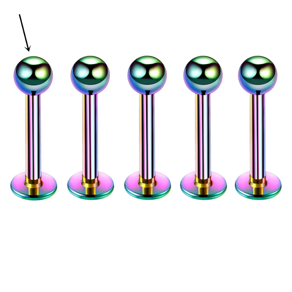 Labret en Acier Inoxydable avec Cône et Boule Multicolore. Plusieurs Tailles. Piercing pour Lèvre, Oreille, Cartilage. Design élégant et durable.