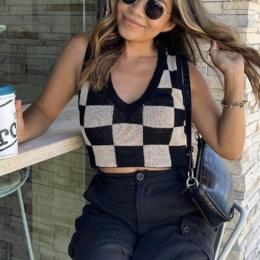 Title 3, Spring New Two-color Plaid Knitted Vest V Neck ...