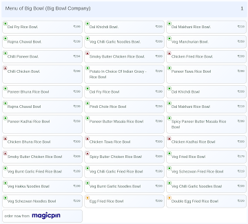 Big Bowl (Big Bowl Company) menu 