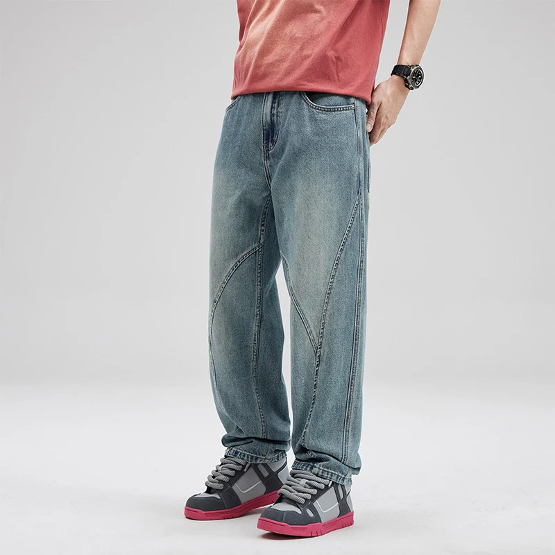 Amerikaanse retro jeans voor heren met stiksels. Comfortabele pasvorm en uniek design voor een stijlvolle casual look. Perfecte pasvorm.