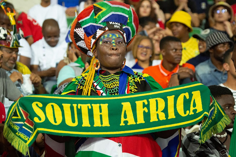 SA fan Mama Joy Chauke leads the small SA contingent in the stands.