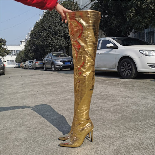 Title 4, Fashion Gold Over The Knee Back Zipper High Hee...