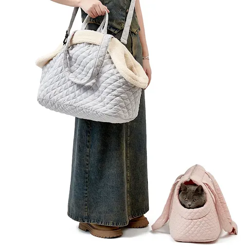 Pet Carrier for Cat or Small Dogs Fashion Quilted Dog Bags Big Capacity Light Weight Soft Warm Dog Carrier with Removabl