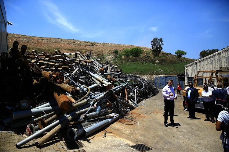 MMC Nico De Jager talking to the media when Joburg City officials were showing the media some of the City Power stolen cables and other materials recovered. Picture: SIMPHIWE NKWALI/ SUNDAY TIMES