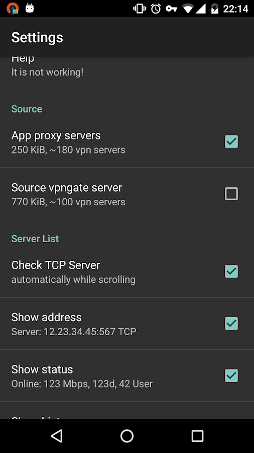   OpenVPN Servers: captura de pantalla 