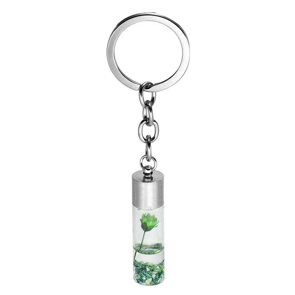 Porte-clés Pendentif Bouteille en Verre avec Fleurs Séchées, un Accessoire Unique et Élégant pour Vos Clés ou comme Cadeau Spécial