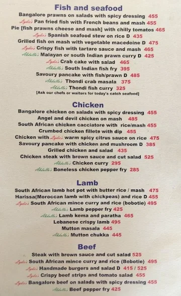 Lydie's menu 